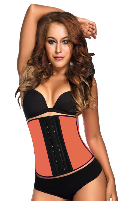 F66334-1   3 Hooks Latex Waist Cincher Steel Boned Corsets Orange